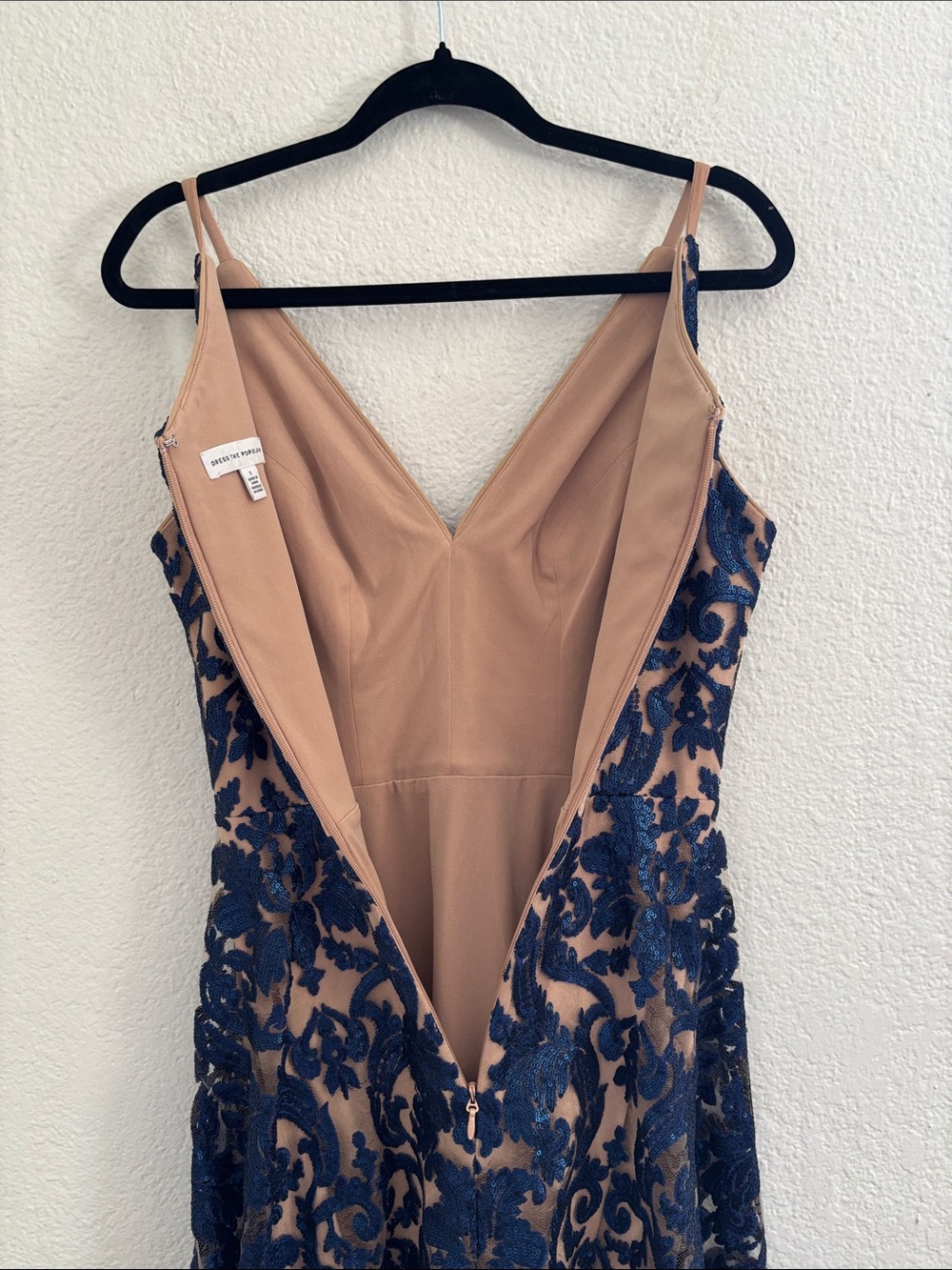Dress The Population Navy Nude Blair Sequins Cocktail Midi Dress Size Small - Picture 8 of 11